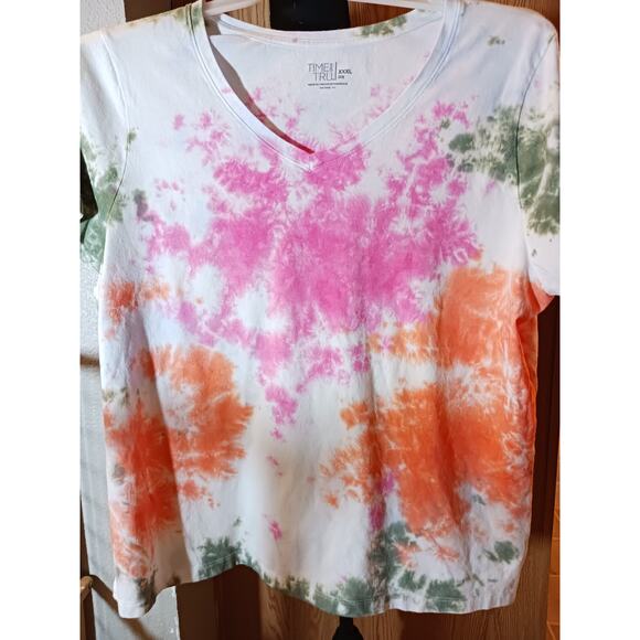Time and Tru Pink Olive and Sherbert Orange Tie Dye Tee T-Shirt 3XL NEW - Picture 2 of 6